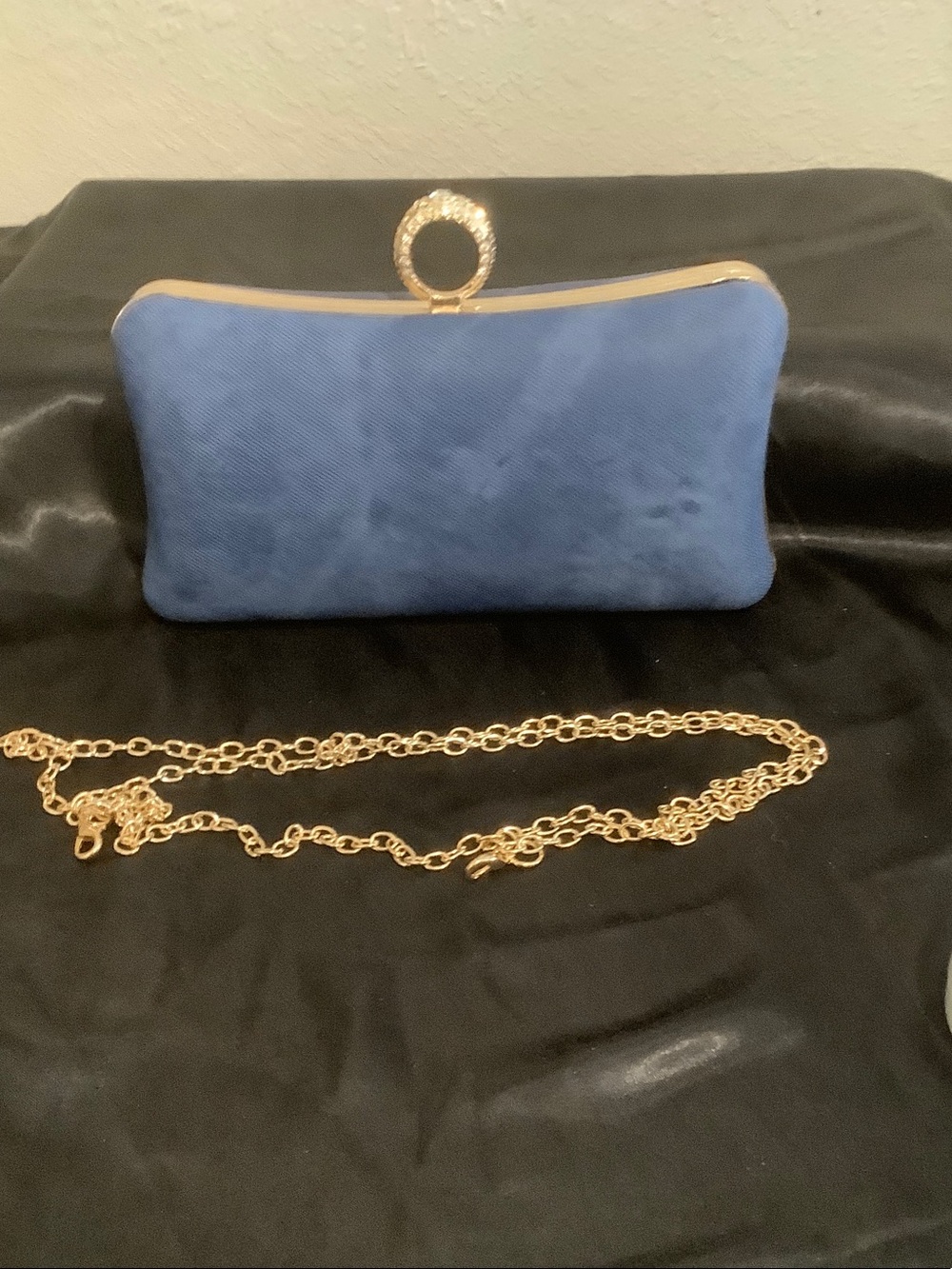 Elegant Blue denim Evening Clutch with Gold Chain